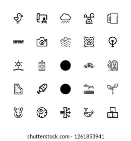 Editable 25 abstract icons for web and mobile. Set of abstract included icons line Sugar cube, Whale, Dispersion, Eyeball, Boar, Leaf, Science fiction, Nuclear energy on white background