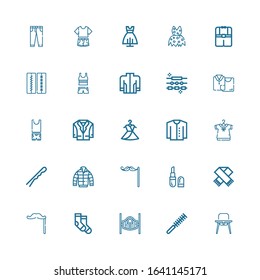 Editable 25 accessories icons for web and mobile. Set of accessories included icons line Baby chair, Comb, Saloon, Socks, Mustache, Scarf, Lipstick, Jacket on white background