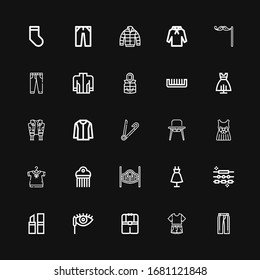 Editable 25 accessories icons for web and mobile. Set of accessories included icons line Trousers, Clothes, Mascara, Lipstick, Jewelry, Fashion, Saloon, Comb on black background