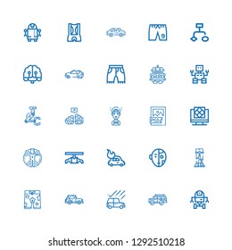 Editable 25 ai icons for web and mobile. Set of ai included icons line Space robot, Car, Shorts, Robotics, Robot, Transhumanism, Artificial intelligence, Psd file on white background