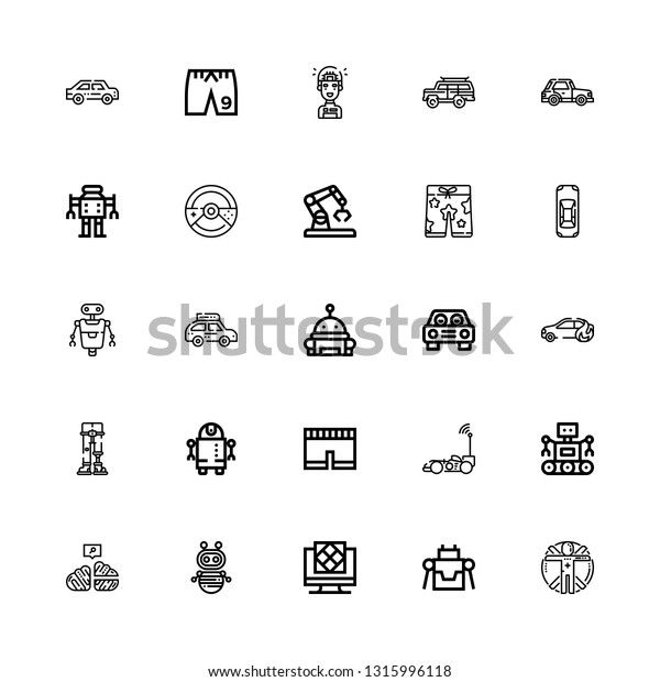 Editable 25 ai icons\
for web and mobile. Set of ai included icons line Transhumanism,\
Robot, Artificial intelligence, Neural, Car, Short, Robotics,\
Shorts on white\
background