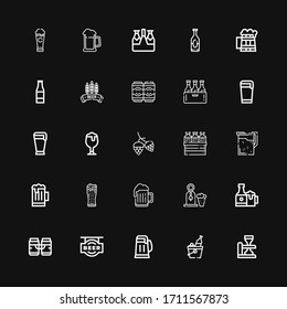 Editable 25 ale icons for web and mobile. Set of ale included icons line Beer, Beers, Hop, Beer bottle on black background
