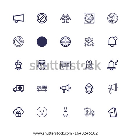 Editable 25 alert icons for web and mobile. Set of alert included icons line Trojan, Ambulance, Bell, Shocked, Security, Megaphone, Firefighter, Snooze, Notification on white background