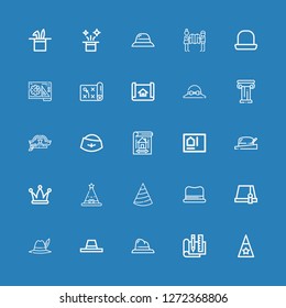 Editable 25 architect icons for web and mobile. Set of architect included icons line Hat, Plan, Blueprint, Architecture, House plan, Planning on blue background