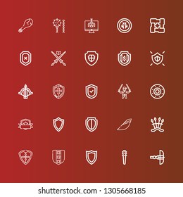 Editable 25 arms icons for web and mobile. Set of arms included icons line Crossbow, Weapons, Shield, Iberia, Ninja, Lance, Arms, Hacker, Weapon on red