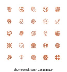 Editable 25 around icons for web and mobile. Set of around included icons line World, Globe, Worldwide, Cuckoo clock, Planet earth, Earth, Earth globe on white background