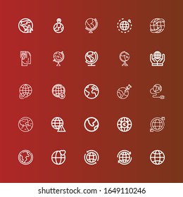 Editable 25 alrededor de iconos para la web y el móvil. Conjunto de iconos de línea alrededor, incluidos: Globo, mundo, mundo, mundo, globo terrestre, Tierra, memoria, planeta tierra en rojo