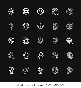 Editable 25 around icons for web and mobile. Set of around included icons line Worldwide, Earth globe, World, Globe, Planet earth, Earth, Memorize, Cuckoo clock on black background