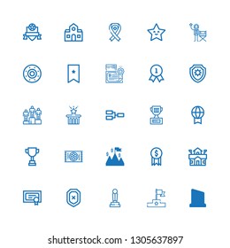 Editable 25 award icons for web and mobile. Set of award included icons line Trophy, Podium, Shield, Diploma, School, Award, Success, Carpet, Prize, Competition on white background