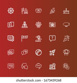 Editable 25 balloon icons for web and mobile. Set of balloon included icons line Chat bubble, Chat, Thinking, Balloons, Confetti, Beach ball, Party, Hot air balloon, Conversation on red