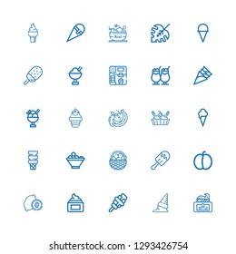 Editable 25 banana icons for web and mobile. Set of banana included icons line Cream, Ice cream, Kiwi, Plum, Fruit, Fruit bowl, Fruits, Monstera leaf on white background