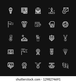 Editable 25 banner icons for web and mobile. Set of banner included icons line Confetti, Medal, Medals, Ribbon, Billboard, Flag, Interface, Nantes, Awards on black background