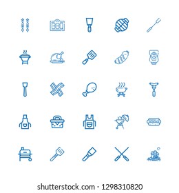 Editable 25 barbecue icons for web and mobile. Set of barbecue included icons line Picnic, Skewers, Spatula, Grill, Hotdog, Barbecue, Apron, Sausage, Chicken leg on white background