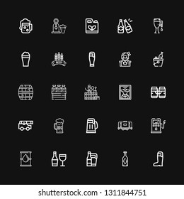 Editable 25 barrel icons for web and mobile. Set of barrel included icons line Beer, Wine, Oil, Gas station, Tank, Cannon, Pirate, Barrel, Cask, Beers, Gasoline on black background