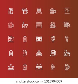 Editable 25 barrel icons for web and mobile. Set of barrel included icons line Beer, Pirate, Gas, Water tank, Beers, Gasoline station, Oil, Gas station, Barrel organ, on red