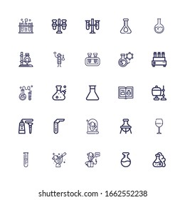 Editable 25 beaker icons for web and mobile. Set of beaker included icons line Flask, Scientist, Lab, Wine glass, Test tube, Tube, Crucible, Chemistry, Test tubes on white background