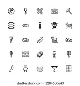 Editable 25 beef icons for web and mobile. Set of beef included icons line Bacon, Sausage, Burger, Barbecue, Grill, Bbq, BBQ grill, Meat, Churrasco, Steak on white background