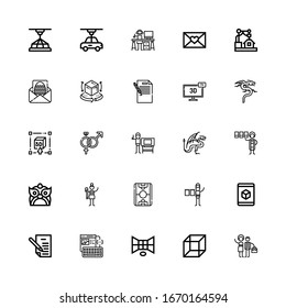 Editable 25 iconos de marca para web y móvil. Conjunto de marcas incluidas línea de iconos Diseño gráfico, d, alambre, letra, campo, dragón, símbolo sobre fondo blanco