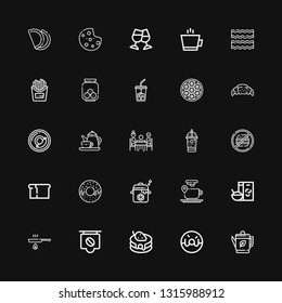 Editable 25 breakfast icons for web and mobile. Set of breakfast included icons line Kettle, Donut, Pancake, Coffee, Fried, Breakfast, Coffee cup, Pot, Bread on black background