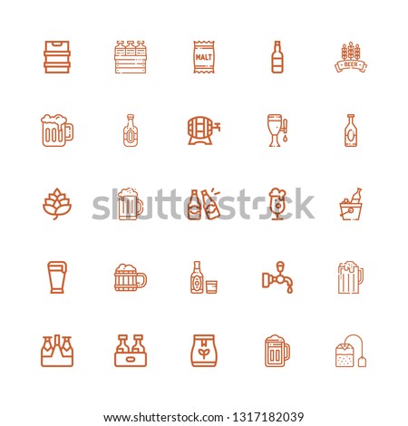 Editable 25 brew icons for web and mobile. Set of brew included icons line Tea bag, Beer, Beer tap, Beers, Hop, Malt on white background