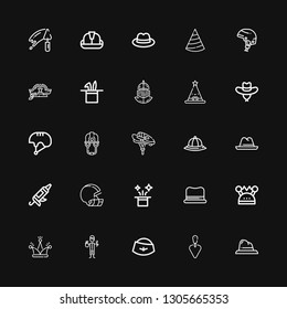 Editable 25 builder icons for web and mobile. Set of builder included icons line Hat, Trowel, Worker, Helmet, Caulk gun on black background