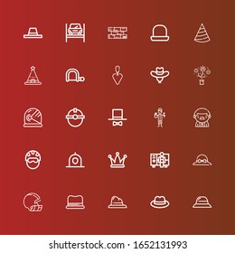 Editable 25 builder icons for web and mobile. Set of builder included icons line Hat, Helmet, Worker, Trowel, Hacksaw, Bricks, Repairing on red