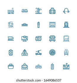 Editable 25 bus icons for web and mobile. Set of bus included icons line School, Big ben, Tram, Transport, Train, Bus, Education, stop, Subway, British museum on white background