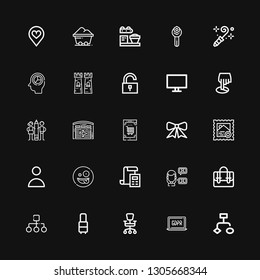 Editable 25 business icons for web and mobile. Set of business included icons line Flowchart, GDPR, Office chair, Suitcase, Structure, Briefcase, Talk, Bill on black background
