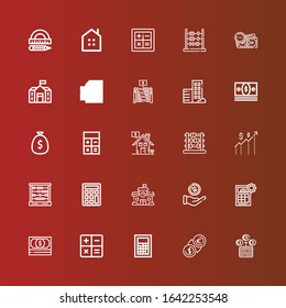 Editable 25 calculator icons for web and mobile. Set of calculator included icons line Money, Calculator, Calculate, School, Abacus, Real estate, Protractor on red
