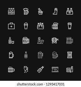 Editable 25 canned icons for web and mobile. Set of canned included icons line Sardines, Canned food, Beer, Emergency kit, Beers on black background