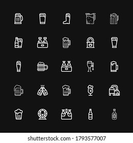 Editable 25 iconos enlatados para web y móvil. Juego de iconos enlatados línea Beer, comida encorvada sobre fondo negro