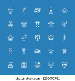 Editable 25 cannon icons for web and mobile. Set of cannon included icons line Pirate, Clown, Cannon, Pirates on blue background