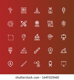 Editable 25 iconos de lienzo para web y móvil. Conjunto de lienzo incluido iconos línea Proyector pantalla, Lienzo, Bolsa de dinero, Pincel, Marcador de posición, Tienda, Pincel de pintura, Arte, Tubo de pintura en rojo
