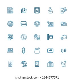 Editable 25 cash icons for web and mobile. Set of cash included icons line Money, Casino, Invoice, Funds, Card, Transfer, Purse, Dollar, Profit, Wallet, Sign on white background