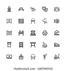 Editable 25 iconos de silla para web y móvil. Conjunto de sillas incluye iconos línea Terrace, Dentist, Sillón, Pista, Teatro, Divan, Bar, Mesa, Gabinete, Sombra sobre fondo blanco