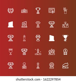 Editable 25 champ icons for web and mobile. Set of champ included icons line Trophy, Award, Winning, Goblet, Win, Awards, Merit on red