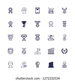 Editable 25 champion icons for web and mobile. Set of champion included icons line Trophy, Prize, Success, Boxer, Laurel, Podium, Medal, Boxing, Golfer, Medals on white background