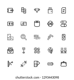 Editable 25 change icons for web and mobile. Set of change included icons line Purse, Switch on, Domino, Tissues, Switch, Communications, Global warming, Communication on white background