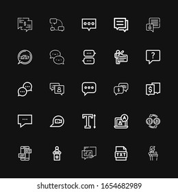 Editable 25 chatting icons for web and mobile. Set of chatting included icons line Speech, Text, Chat, Conversion, Conversation on black background