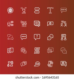 Editable 25 chatting icons for web and mobile. Set of chatting included icons line Chat, Talk, Chat bubble, Conversation, Talking, Speech bubble, Text on red