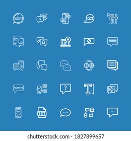 Editable 25 chatting icons for web and mobile. Set of chatting included icons line Chat, Talk, Text, Speech bubble, Conversation, Conversion, Talking on blue background