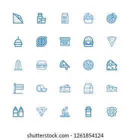 Editable 25 cheese icons for web and mobile. Set of cheese included icons line Sandwich, Milk, Fast food, Pizza, Sauces, Cheese, , Burger, Grater, Hamburger on white background