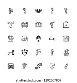 Editable 25 chest icons for web and mobile. Set of chest included icons line Breathing, Pirate, Chest expander, Pirates, Ray, Bench press, Gauntlet on white background