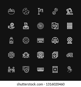 Editable 25 chip icons for web and mobile. Set of chip included icons line Casino chip, Chips, Ram, Gamblers, Poker, Artificial intelligence, Robot, Cpu on black background