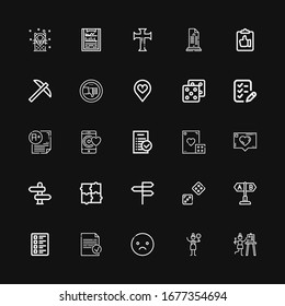 Editable 25 choice icons for web and mobile. Set of choice included icons line Satisfaction, Crossing, Sad, Done, Test, Dice, Directions, Puzzle, Direction on black background