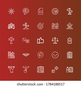 Editable 25 choice icons for web and mobile. Set of choice included icons line Check list, Dice, List, Choice, Clipboard, Sad, Like, Balance, Pantone, Cross, Satisfaction on red