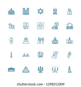 Editable 25 church icons for web and mobile. Set of church included icons line Candle, Candles, Church, Rialto bridge, Newlyweds, Wedding plans, Bride, Mole antonelliana on white background
