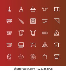 Editable 25 cleaner icons for web and mobile. Set of cleaner included icons line Towel, Cleaning, Wet wipes, Maid, Towels, Room service, Laundry basket, Vacuum, Bath, Laundry on red