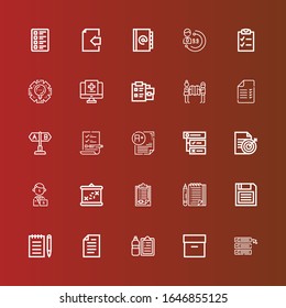 25 iconos de portapapeles editables para web y móvil. Conjunto de iconos del Portapapeles incluidos Lista de iconos, Archivo, Lista de comprobación, Papel, Bloc de notas, Diskette, Portapapeles, Embarque, Administrador, Documento en rojo