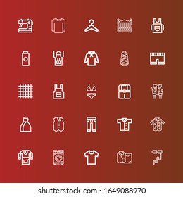 Editable 25 clothes icons for web and mobile. Set of clothes included icons line Tie, Clothes, Shirt, Washing machine, Tunic, Sweatpants, Vest, Dress, Jacket, Bikini, Apron on red